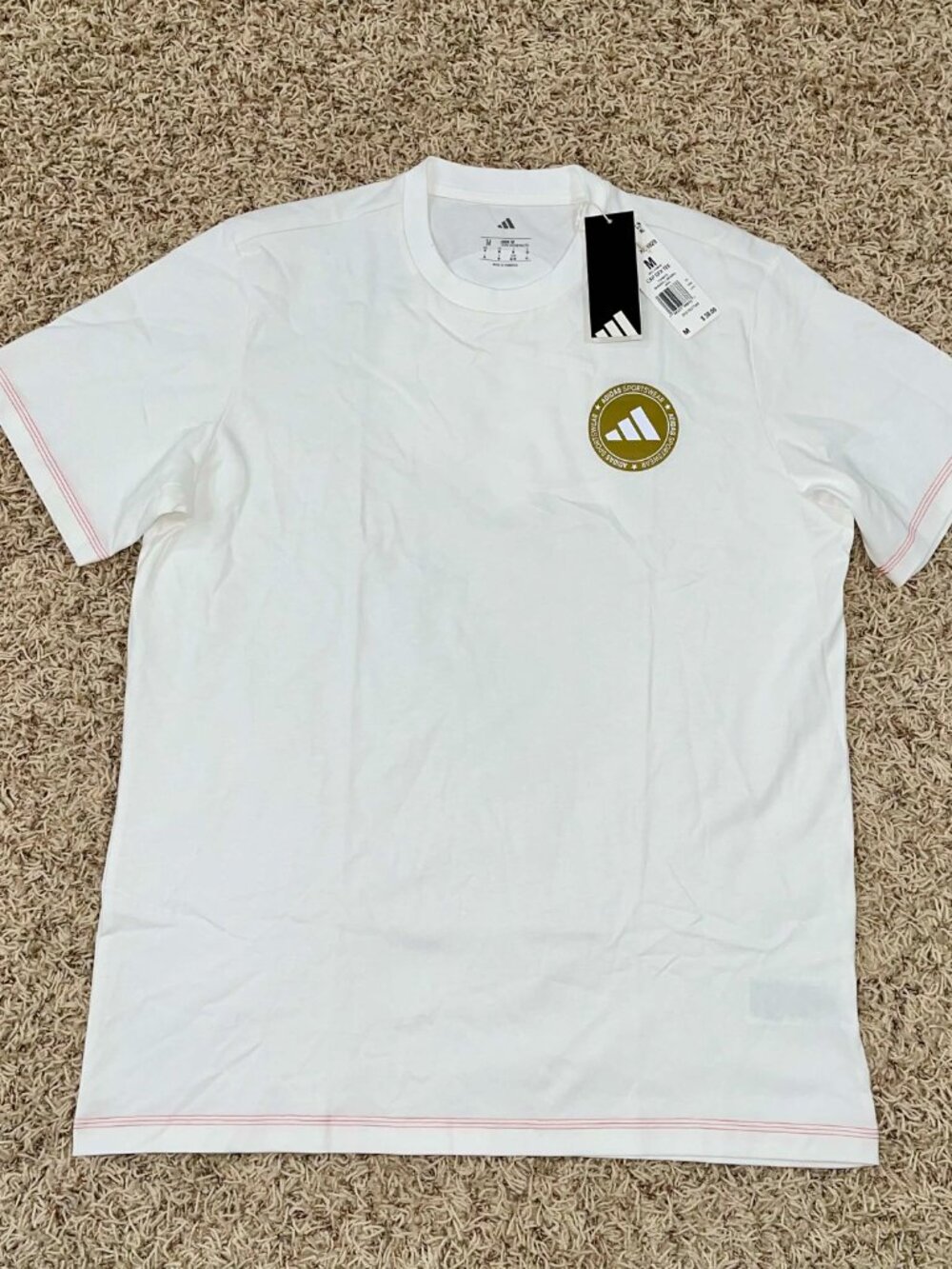 Adidas Men’s Short Sleeve Graphic Loose Tee Cotton T-Shirt White, Size Medium